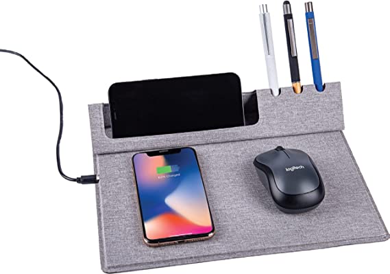 Mouse pad, Wireless charger mouse pad & Desk organizer mouse pad - 3 in 1 tech gifts for men with elegant fabric and premium look