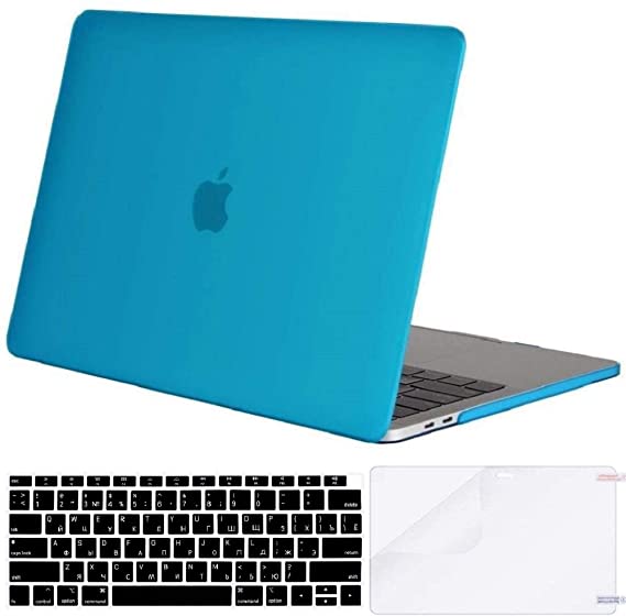 AMM Hard Shell Case Cover With US Layout Russian Keypad & Screen Protector Compatible Only for MacBook New Air 13" with Retina Display and Touch ID, Release,2019 2018 Model A1932, (Sky Blue)
