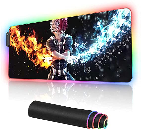 SHOTO TODOROKI RGB XL Gaming Mouse Pad, Non-Slip, Water-Resistant, Rubber Cloth, Stitched Edge, Computer Game Mouse & Keyboard Mat – (80 * 30cm)