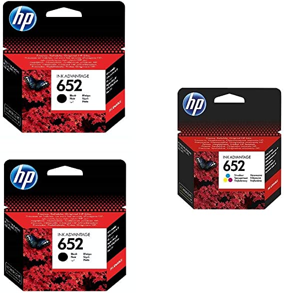 HP 652 2 Black Ink Cartridges and 1 Color Ink Cartridge Set