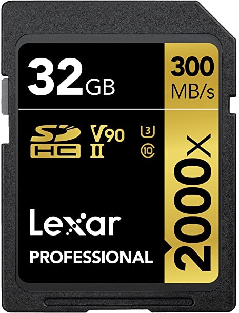 Lexar Professional 2000x 32GB SDHC UHS-II Card, Up to 300MB/s Read, for DSLR, Cinema-Quality Video Cameras (LSD2000032G-BNNNU)