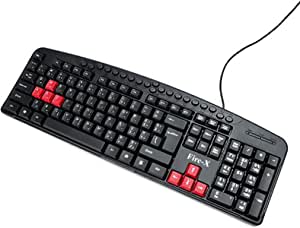 FireX FX-10 Wired Keyboard USB Multimedia Arabic,English for Computer and Laptop - Black Red