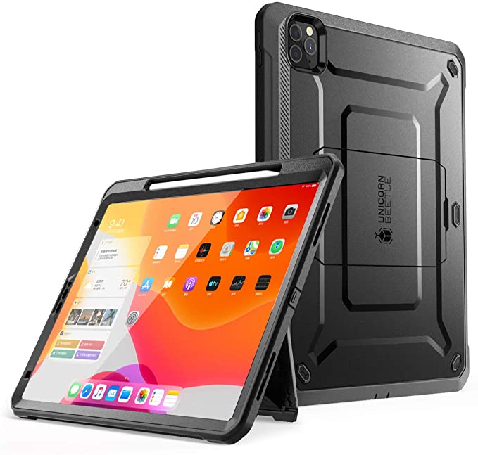SUPCASE Unicorn Beetle Pro Series Case for iPad Pro 12.9 inch 2020 Release, Support Apple Pencil Charging with Built-in Screen Protector Full-Body Rugged Kickstand Protective Case (Black)