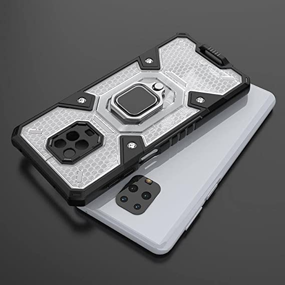 Cover Compatible with Xiaomi Redmi Note 9 Pro, New Original cover From GrabMobily - Ironman Honeycomb Integrated Protection Shock Resistant TPU Case with Ring Holder and Mobile Strap