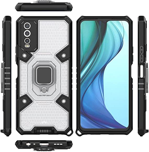 Compatible Case for Vivo Y20 / Vivo Y20s, Space Capsule Pattern Anti-Slip Protective, Ultra Shock Absorption, Kickstand Ring, with Lanyard. Cover for Vivo Y20 / Vivo Y20s - Translucent/Black