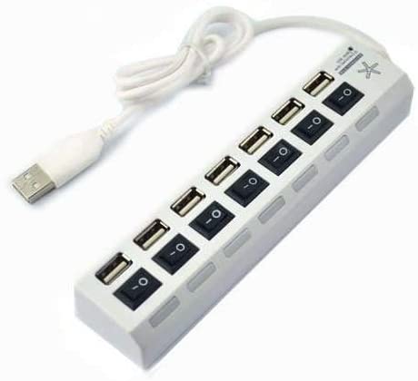 7 Port Slot Tap Usb 2.0 Hub Adapter Splitter Power On/off Switch Led Light (white) amazon14678