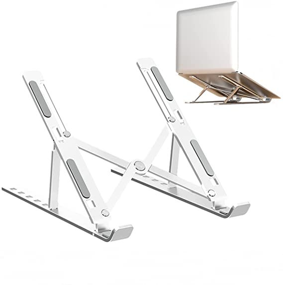 Laptop Stand Adjustable Aluminum Laptop Computer Riser Holder Compatible with MacBook Air Pro, HP, Lenovo, Dell, More 10-15.6” Foldable Portable Notebook Stand Laptops Collapsible Holder (Silver, S)