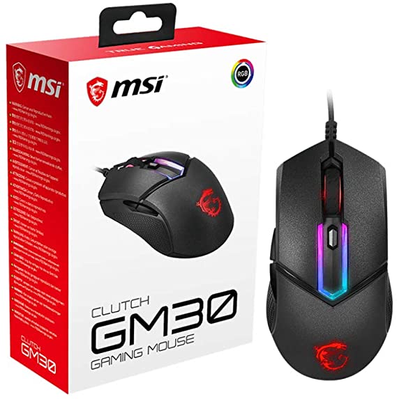 MSI Clutch GM30 6200 DPI Adjustable Omron Switch Symmetrical Design Wired RGB Gaming Mouse - Black