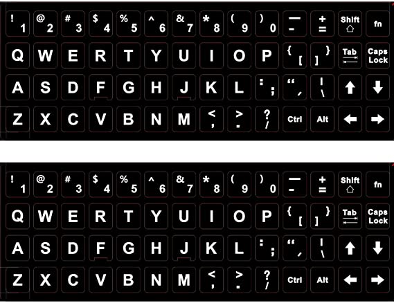 2PCS English Keyboard Stickers Waterproof Replacement Computer Laptop Keyboard Stickers White Lettering with Non Transparent Black Background