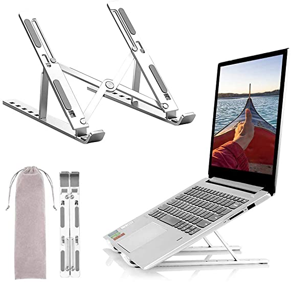 Laptop Stand Adjustable Aluminum Laptop Computer Stand Laptop Riser Holder Compatible with MacBook Air Pro, HP, Lenovo, Dell, More 10-15.6” Laptops Collapsible and Non-Slip Metal Holder (Silver)