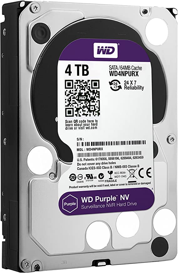 WD Purple 4TB Surveillance Hard Disk Drive - 5400 RPM Class SATA 6Gb/s 64MB Cache 3.5 Inch WD40PURX