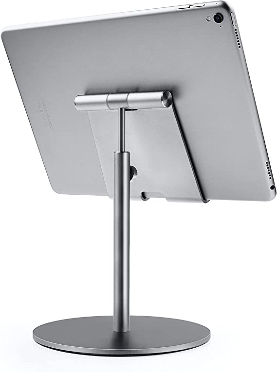 Tablet Stand, Large Size & Height Adjustable Aluminium Stand, 360° Rotation Desk Tablet Holder for iPad, Samsung Tab, Kindle (4-13") (Gray)