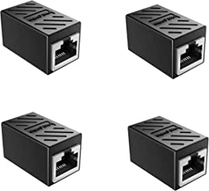 Rj45 Connector Coupler In-Line Ethernet Adapter Cat 7/Cat 6/Cat 5e Cable Extender Adaptor Couplers Plug Jack Module Junction Outlets for Router/Switch/TV/PC and Laptop | Female to Female (Pack of 4)