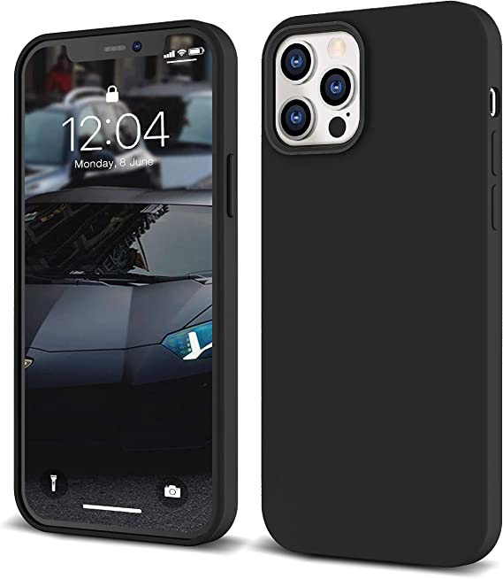 IceSword iPhone 12 Pro Max Case 6.7” (2020) Black, Thin Liquid Silicone Case, Soft Silk Microfiber Cloth, Matte Pure Black, Gel Rubber Full Body, Cool Protective Shockproof Cover Pro Max 6.7" - Black