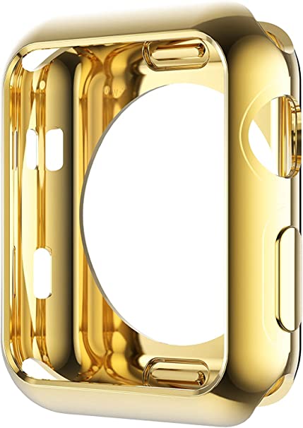 Leotop Compatible with Apple Watch Case 41mm 45mm, Soft Flexible TPU Plated Protector Bumper Shiny Cover Lightweight Thin Guard Shockproof Frame Compatible for iWatch Series 7 (Gold, 45mm)