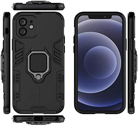 iPhone 12 - غطاء Ironman شديد التحمل - غطاء أصلي جديد من GrabMobily - جراب حماية متكامل مقاوم للصدمات من مادة TPU مع مسند ظهر - اللون أسود