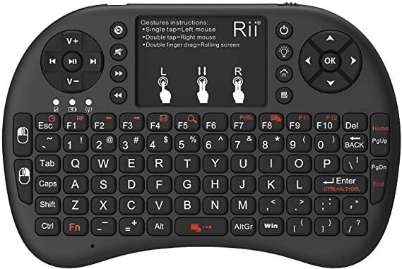 Rii 2.4GHz Mini Wireless Keyboard with Touchpad＆QWERTY Keyboard, Backlit Portable Keyboard with Remote Control for Laptop/PC/Tablets/Windows/Mac/TV/Xbox/PS3/Raspberry Pi .(Black)