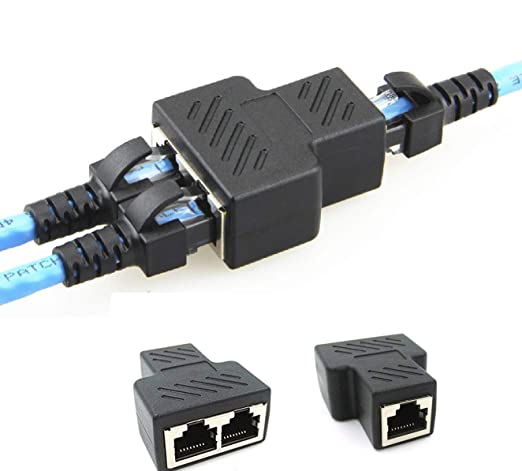 RJ45 Splitter Adapter, RJ45 Female 1 to 2 Port Female Socket Adapter Interface Ethernet Cable 8P8C Extender Plug LAN Network Connector for Cat5, Cat5e, Cat6, Cat7