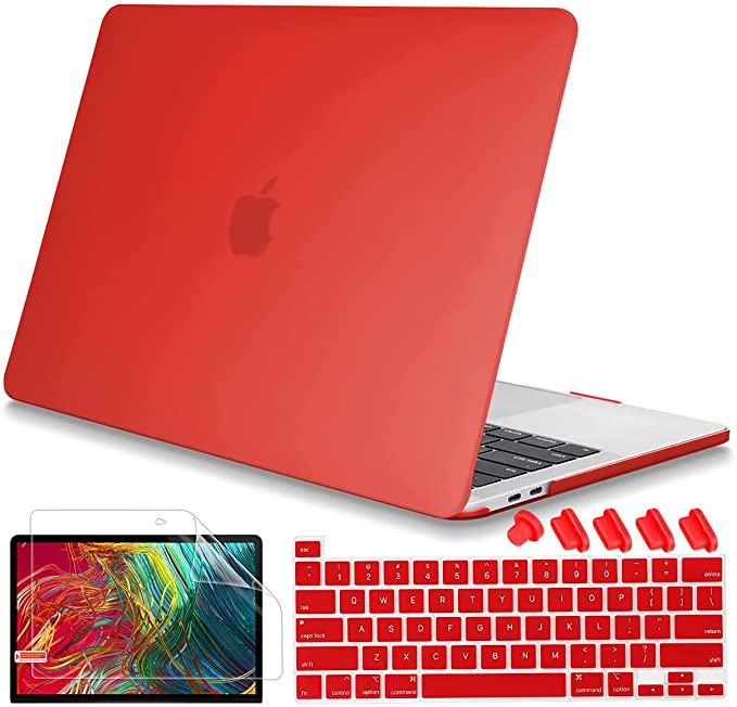 Mektron for MacBook 13 inch Pro Case 2020 M1 A2338 A2251 A2289 with Touch Bar & Touch ID, Matte Plastic Hard Shell Cover & Keyboard Skin & Screen Protector for Mac Pro 13 inch, Red