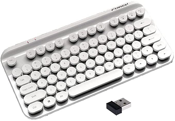 Forev FV-WI8 HighEnd 2.4G Wireless Mini Keyboard With USB Receiver | Round Keycaps | Silent Keys | For PC/Mac | White