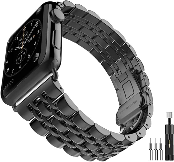 Mangoton Metal Bands Compatible with Apple Watch Band 38mm 40mm 41mm, Black Replacement Strap with Case Cover Compatible with iWatch Series 7 6 5 4 3 2 1 SE