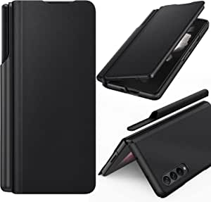 Vizvera Compatible Samsung Galaxy Z Fold 3 5G Case with S Pen Holder, PU Leather Galaxy Z Fold3 5G Magnetic attraction Flip Cover for Samsung Galaxy z Fold 3 5G -Black