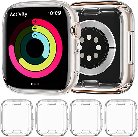 [4 Pack] cwacse Case with Screen Protector Compatible for Apple Watch Series 7 Screen Protector 45mm 2021 Soft TPU Full Face Cover Anti-Scratch Bumper Cover Case for iWatch Series 7 45mm