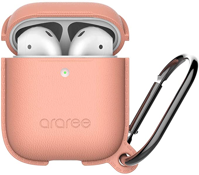 araree [POPS] Silicone Cover for Airpods Case, Ultra Thin Soft Skin Friendly, Scratch/Shock Resistant, Leather Textured Silicone case, Visible Front LED, Compatible with Apple AirPods 2 & 1 (Flamingo)