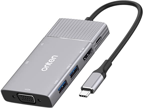 ONTEN OTN-95113 Multifunction Type-C Adapter TO Type-C + VGA + USB 3.0 + HDMI + SD/TF Card Reader + PD Charging