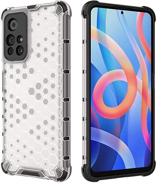 Case Compatible with Xiaomi Poco M4 Pro 5G - premium quality cover From GrabMobily - Iron Man Shockproof Cover - Original New Case - Black Edges Transparent Beehive Back