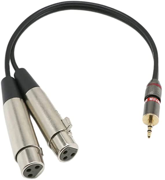 3.5mm to 2 XLR Female Y Splitter Cable, 3.5mm (Mini) 1/8" TRS Stereo Male to 2 Port Dual XLR Female Adapter Cable Cord 1 Feet