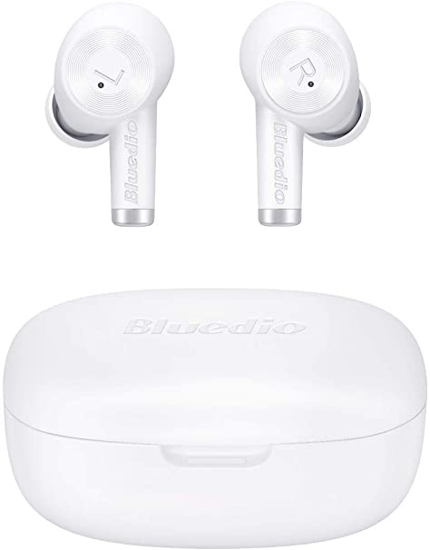 Bluetooth Wireless Earbuds, Bluedio Ei TWS Wireless Headphones in-Ear Earphones with Charging Case, 40Hrs Playtime, Car Headset Built-in Mic Support Wireless Charging for Cell Phone, Sport, White