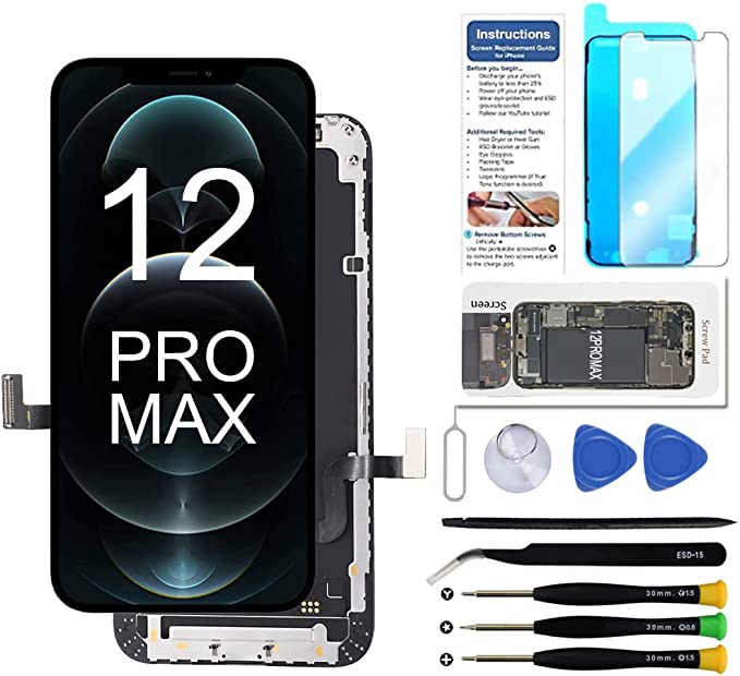 for iPhone 12 Pro Max Screen Replacement 6.7 inch, 3D Touch LCD Display Digitizer Touch Screen Assembly with Repair Tools, Compatible with iPhone 12 Pro Max 6.7 inch