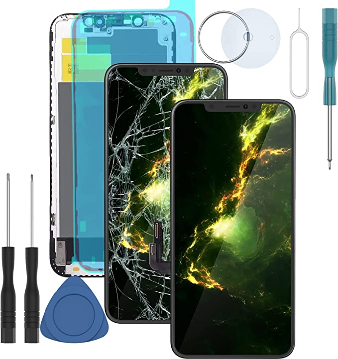 for iPhone 12/12 Pro OLED Screen Replacement Digitizer Display 3D Touch Front Glass Assembly with Repair Tools Kit Waterproof Frame Adhesive in Black