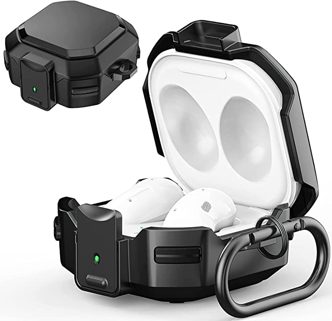 Techno Spark Case Compatible with Galaxy Buds 2/Galaxy Buds Pro/Galaxy Buds Live Case with Lock, Full Body Rugged Case, Shockproof Protective Skin Cover for Samsung Earbuds(Buds NOT Included) (Black)