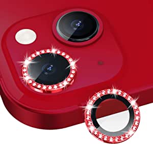 Xfilm Bling Diamond Camera Lens Protector for iPhone 13 / iPhone 13 Mini, HD Clear Tempered Glass Camera Lens Screen Protection Cover, Case Friendly, Scratch Proof (Diamond Red)