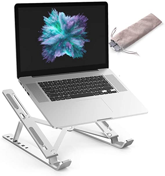 Laptop Stand, Tasshz Portable Laptop Desk Holder, 6-Levels Adjustable Notebook Riser Mount, Aluminum Ventilated Computer Stand for MacBook Pro Air, iPad, Lenovo, Dell, 10-15.6” Laptops (Silver)