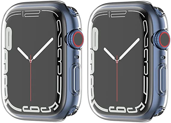 2Pack Anti-Scratch Soft TPU Lightweight 45mm Iwatch Case All-Around Protective Screen Protector Compatible with Apple Watch Series 7(45mm, Clear/Clear)