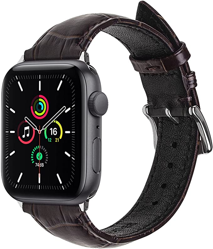 Tuaeja Genuine Leather Band Compatible with Apple Watch Bands 38mm to 45mm Alligator Grain Calfskin Replacement Strap for iWatch Series 7 6 5 4 3 2 1 SE
