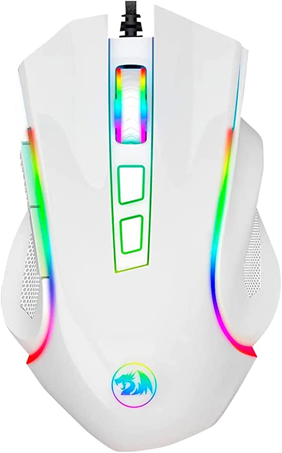 Redragon Griffin M607 White USB Gaming Mouse with 7 Programmable Buttons/Lighting 7200 dpi/RGB for Windows/Mac PC