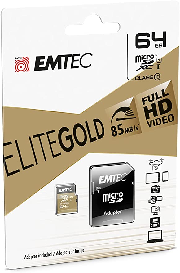 Emtec MicroSDHC UHSI U1 Elite Gold (64GB 1PK)