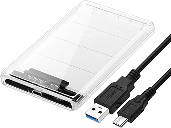 TASLAR Case Cover Box 2.5 Inch External Hard Drive Enclosure Casing, SATA III to USB Type-C for HDD/SSD with 3.1 Cable - Tool Free Installation, Transparent Design, Supports UASP and up to 2TB (Clear)