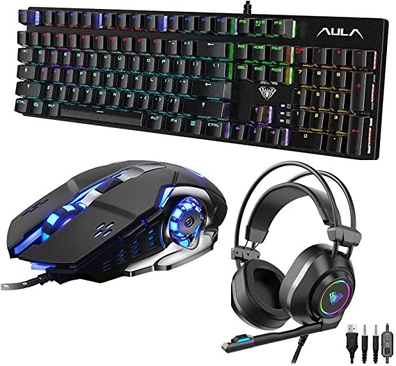 Aula Keyboard S2022 Mechanical Keyboard With Blue Switches And Mouse S20,Headset S600