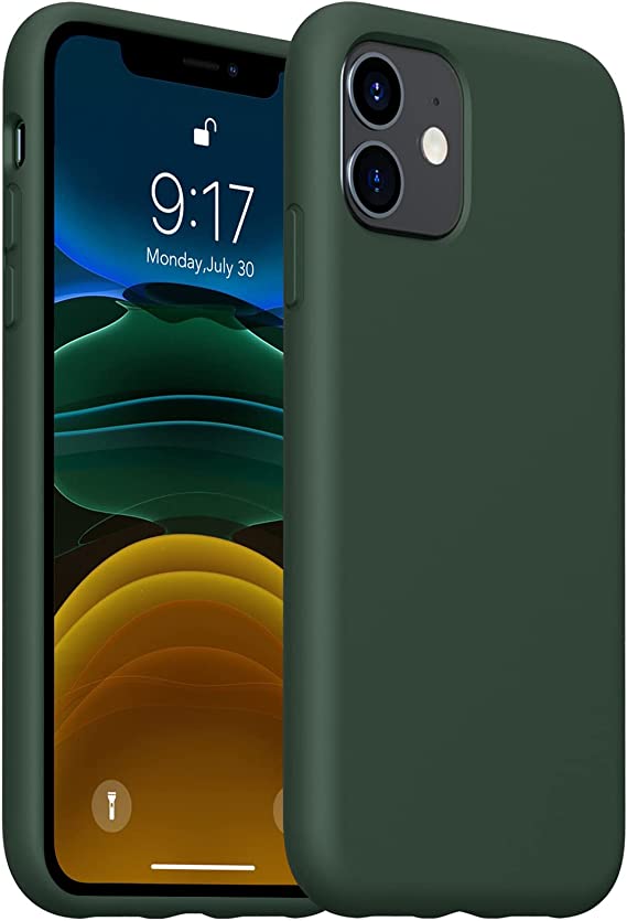 OUXUL iPhone 11 Case,iPhone 11 Liquid Silicone Gel Rubber Phone Case,Compatible with iPhone 11 Case Cover 6.1 Inch Full Body Slim Soft Microfiber Lining Protective Case(Pine Green)