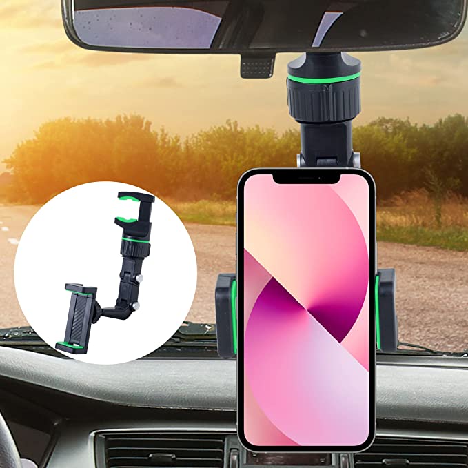 Phone Mount for Car, Jollyfit Rearview Mirror Car Phone Holder Mount, Universal Rear View Mirror Phone Holder, Rotatable Car Phone Mount, Cell Phone Holder Car Accessories for All iPhone Android