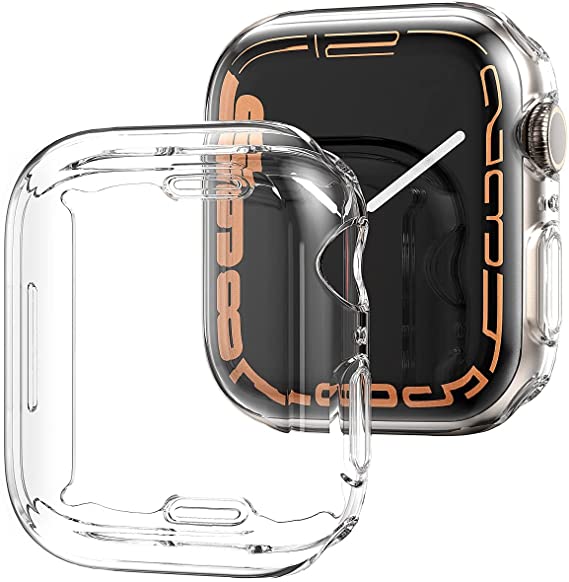 Suoman 2-Pack Compatible for Apple Watch Series 7 45mm Case, TPU All Around Protective Shell Anti-Scratch Bumper Cover Designed for Apple Watch Series 7 45mm Screen Protector Case - Clear