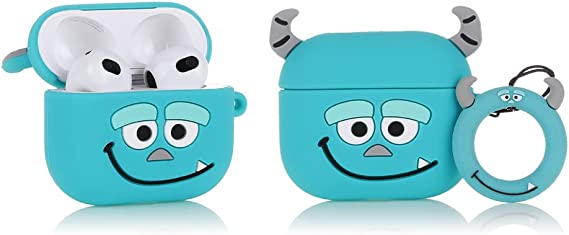 Fit Designed for Airpods 3 Earphone (2021), Suublg Silicone Cartoon Airpod 3 Case Protective Cover with Anti-Lost Ring Compatible for Airpod 3 Headphones (Monster)