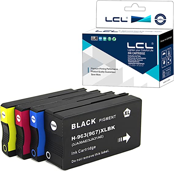 LCL Compatible Ink Cartridge 963XL 963 XL High Yield 3JA30AE 3JA27AE 3JA28AE 3JA29AE (4PK KCMY) Replacement for HP Officejet Pro 9010, 9010e, 9012, 9012e, 9014