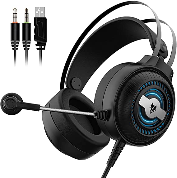 NUBWO N1 PRO Gaming Headphones 3.5mm with Color Ventilation Lights Noise Cession Earbuds Volume Control AUX+USB Microphone Desktop Computer