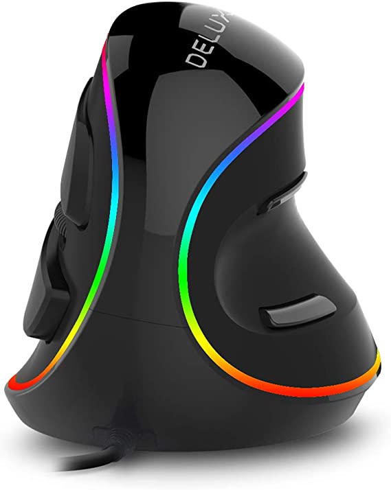 DELUX Wired Ergonomic Vertical Mouse, Large RGB Ergonomic Computer Mouse with 6 Buttons, Removable Wrist Rest, 4000DPI and On-Board Software Reduce Hand Strain,for Carpal Tunnel(M618Plus RGB-Black)